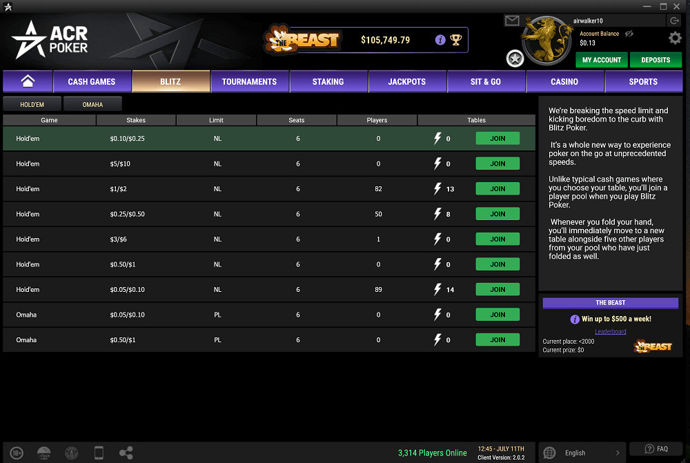 Americas Cardroom Client Interface